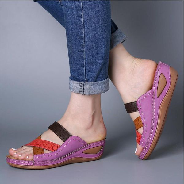 slippers summer women vintage sandals lady sewing pu leather woman wedge slides mixed color female casual comfort shoes women's 2021, Black
slippers summer women vintage sandals lady sewing pu leather woman wedge slides mixed color female casual comfort shoes women's 2021, Black