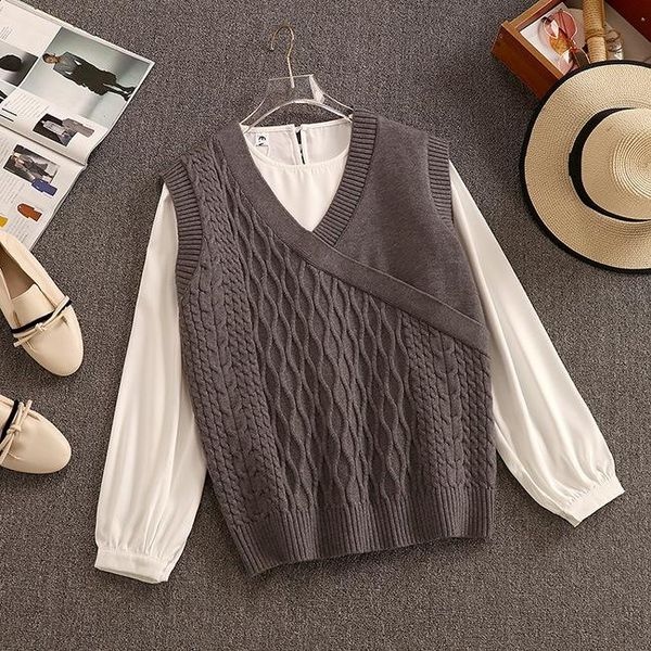 women's sweaters fashion loose knitted shirt + sweater vest two-piece female suit autumn 0915, White;black
women's sweaters fashion loose knitted shirt + sweater vest two-piece female suit autumn 0915, White;black