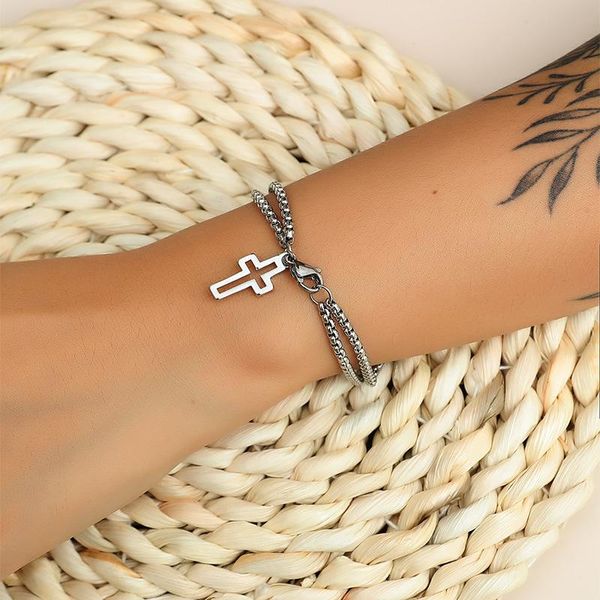 link, chain cross stainless steel bracelet male double with charms for men lobster claw clasp closure, Black
link, chain cross stainless steel bracelet male double with charms for men lobster claw clasp closure, Black