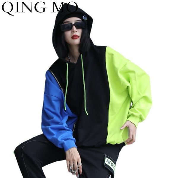 women's hoodies & sweatshirts qing mo 2021 spring and autumn women clothing contrast hooded sweatshirt loose long-sleeved casual sweats, Black
women's hoodies & sweatshirts qing mo 2021 spring and autumn women clothing contrast hooded sweatshirt loose long-sleeved casual sweats, Black