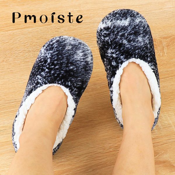 

women slippers winter house slippers suede sock shoes plush warm slippers floor soft sole non slip furry cheap, Black