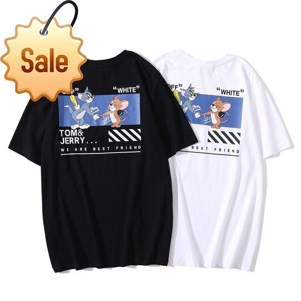 off fashion brand short sleeve cat mouse printing bar line men's women's lovers round neck loose t-shirt, White;black
off fashion brand short sleeve cat mouse printing bar line men's women's lovers round neck loose t-shirt, White;black