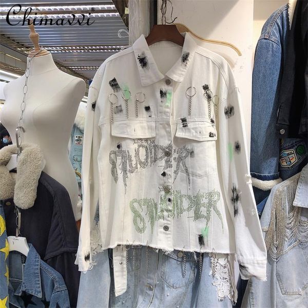 spring black drilling metal chain frayed tail streetwear unique graffiti denim coat women short white jeans jacket women's jackets, Black;brown
spring black drilling metal chain frayed tail streetwear unique graffiti denim coat women short white jeans jacket women's jackets, Black;brown