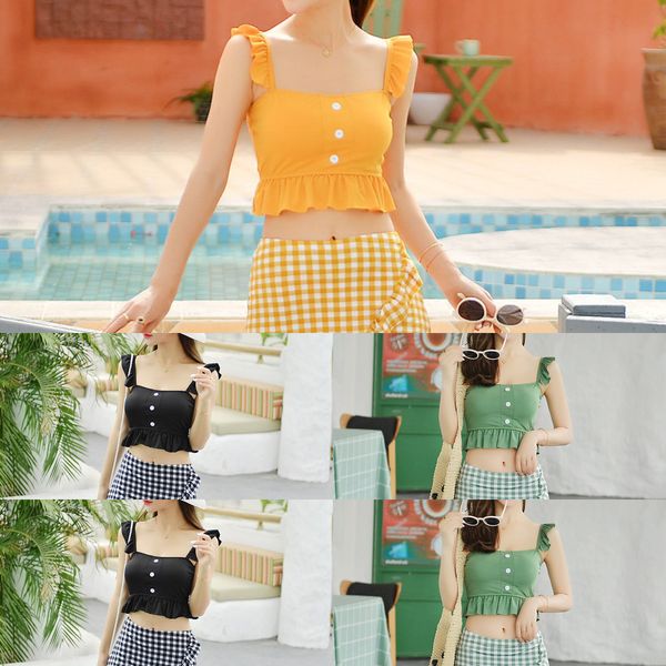 lace 2020 small new split frh women's korean sling fashion plaid skirt swimsuit2021, White;black
lace 2020 small new split frh women's korean sling fashion plaid skirt swimsuit2021, White;black