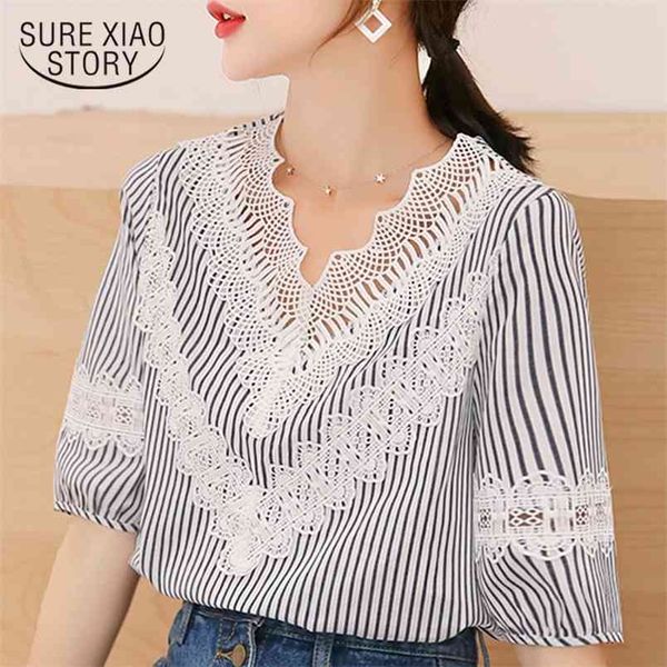 fashion v-neck lace striped blouse short sleeve summer for women female shirt womens and s 4819 50 210506, White
fashion v-neck lace striped blouse short sleeve summer for women female shirt womens and s 4819 50 210506, White