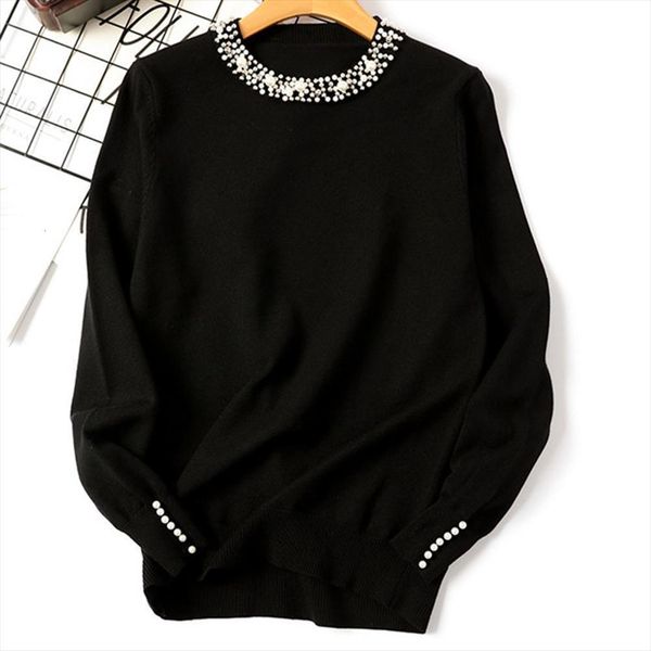 fashion solid color beading womens sweaters round neck pullover women loose knitted clothing pull femme, White;black
fashion solid color beading womens sweaters round neck pullover women loose knitted clothing pull femme, White;black