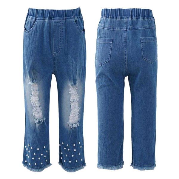 jeans fashion for girls beads ripped denim trousers 6-14 years old children korean teenage slim hole pants summer clothes, Blue 
jeans fashion for girls beads ripped denim trousers 6-14 years old children korean teenage slim hole pants summer clothes, Blue