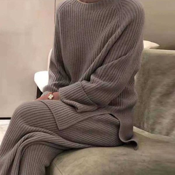 women autumn knitted long sleeve wide leg pants set casual loose 2pc lady o-neck sleepwear suits classic solid femme outfit 210930, White
women autumn knitted long sleeve wide leg pants set casual loose 2pc lady o-neck sleepwear suits classic solid femme outfit 210930, White