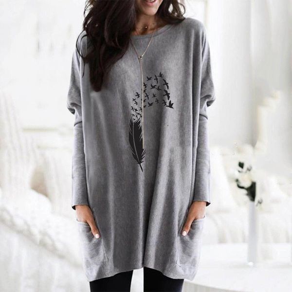 women's t-shirt fashion vintage t-shirts womens o-neck feather print casual loose long pocket tshirts for women 2021 fall poleras muje, White
women's t-shirt fashion vintage t-shirts womens o-neck feather print casual loose long pocket tshirts for women 2021 fall poleras muje, White