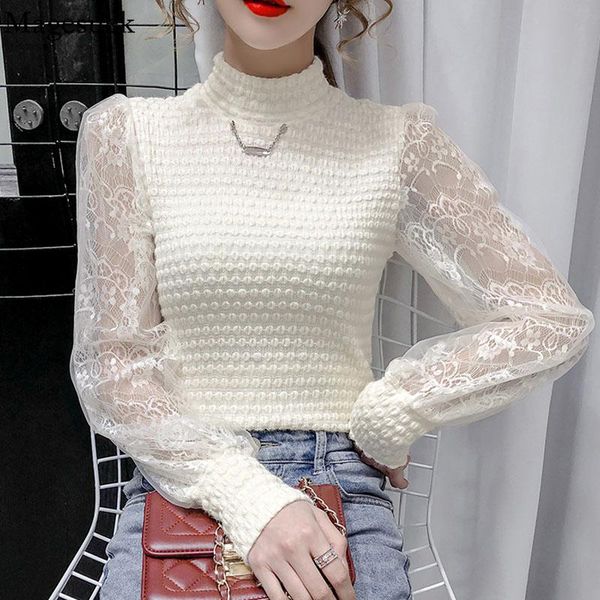 women's blouses & shirts autumn lace knitted bottomed blouse long sleeve stand collar patchwork crochet women winter blusas 16001, White
women's blouses & shirts autumn lace knitted bottomed blouse long sleeve stand collar patchwork crochet women winter blusas 16001, White