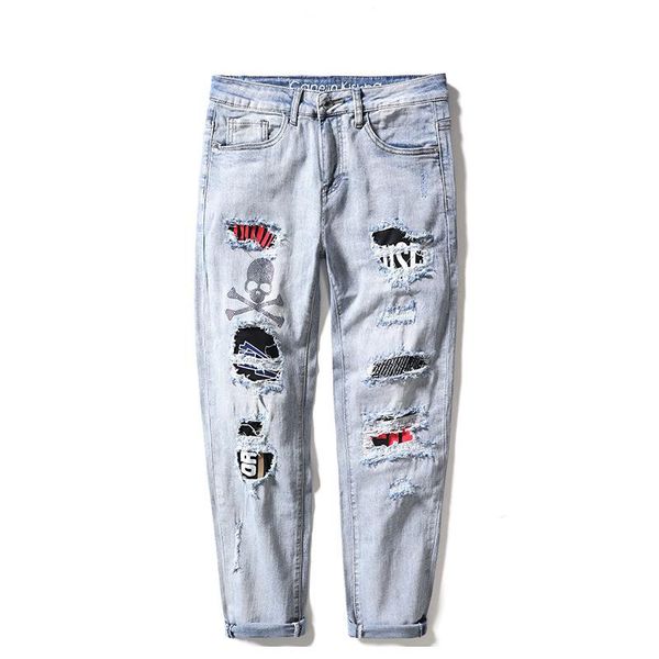 men's jeans light luxury trend embroidery perforated beggars thin long pants streetwear couple loose denim clothing, Blue
men's jeans light luxury trend embroidery perforated beggars thin long pants streetwear couple loose denim clothing, Blue