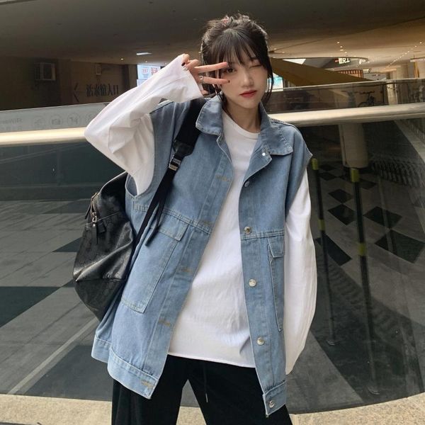 women's vests denim vest women man couples jacket 2021 autumn ins minority work clothes loose sleeveless coat fashion, Black;white
women's vests denim vest women man couples jacket 2021 autumn ins minority work clothes loose sleeveless coat fashion, Black;white