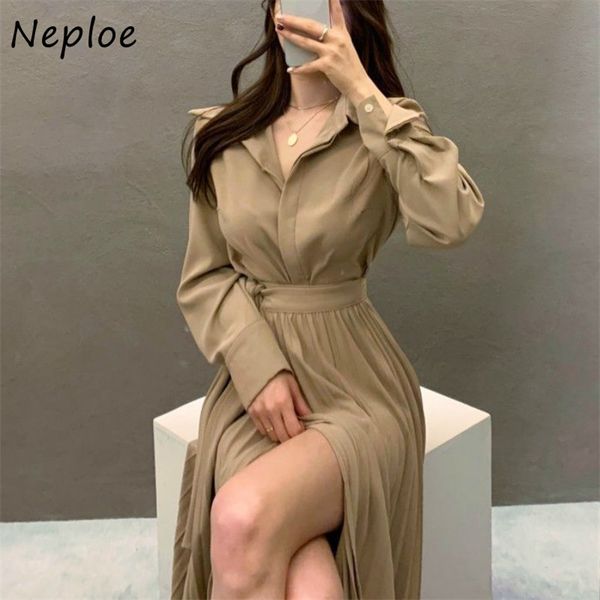 turn down collar long sleeve dress women slim waist sashes temperament vestidos high hip pleat irregular robe 210422, Black;gray
turn down collar long sleeve dress women slim waist sashes temperament vestidos high hip pleat irregular robe 210422, Black;gray
