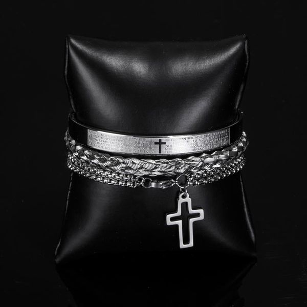 3pcs/set luxury stainless steel cross bracelet for men jewelry charm open brangle carving spanish scripture pulseira bileklik bracelets, Golden;silver
3pcs/set luxury stainless steel cross bracelet for men jewelry charm open brangle carving spanish scripture pulseira bileklik bracelets, Golden;silver