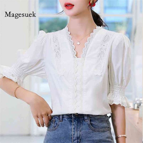 summer short sleeve v-neck lace women shirt white casual korean blouses woman solid slim loose blouse women blusas 10204 210512
summer short sleeve v-neck lace women shirt white casual korean blouses woman solid slim loose blouse women blusas 10204 210512