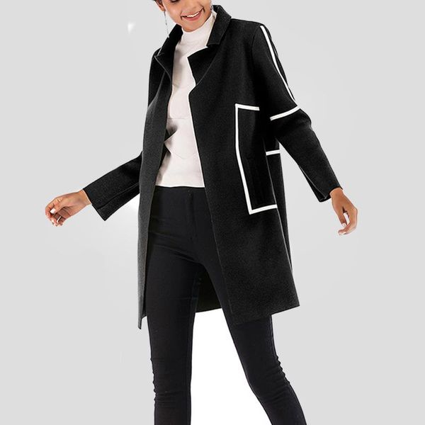 women's jackets winter coat women wool 2021 autumn jacket double pocket long contrast lapel warm thick woolen female, Black;brown
women's jackets winter coat women wool 2021 autumn jacket double pocket long contrast lapel warm thick woolen female, Black;brown