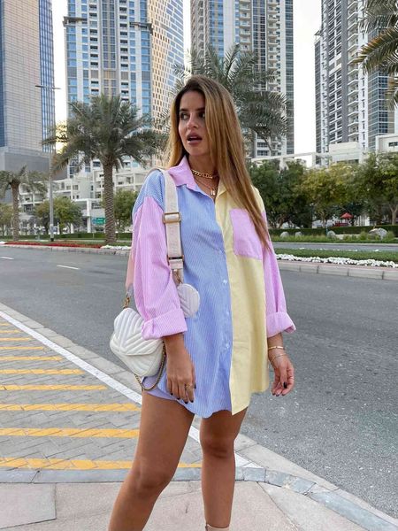 fashion all-match patchwork striped color-block women long shirt spring summer elegant pocket lapel collar casual girl 210521, White
fashion all-match patchwork striped color-block women long shirt spring summer elegant pocket lapel collar casual girl 210521, White