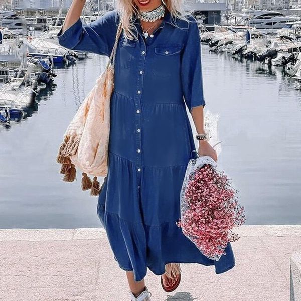 casual dresses autumn long dress sleeve shirt women denim pocket button print loose 2021, Black;gray
casual dresses autumn long dress sleeve shirt women denim pocket button print loose 2021, Black;gray