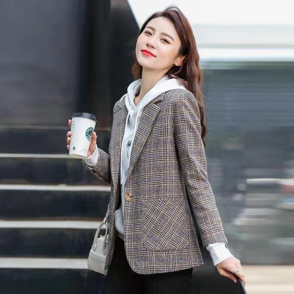 women's jackets 2021 spring and autumn fashion plaid suit slim little british retro jacket, Black;brown
women's jackets 2021 spring and autumn fashion plaid suit slim little british retro jacket, Black;brown