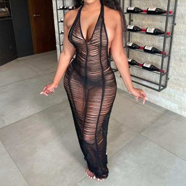 women's swimwear women see through dress halter lace-up deep v neck perspective hollow out backless coverup, White;black
women's swimwear women see through dress halter lace-up deep v neck perspective hollow out backless coverup, White;black