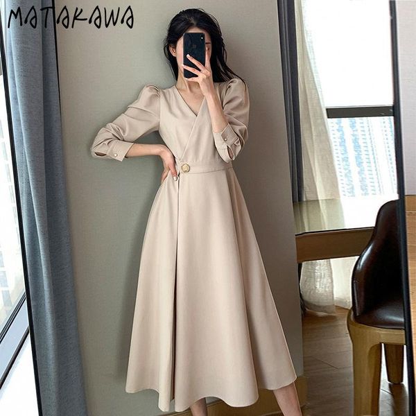 casual dresses matakawa woman dress autumn apricot v neck long puff sleeve robe fashion elegant high waist slim midi-length vestidos, Black;gray
casual dresses matakawa woman dress autumn apricot v neck long puff sleeve robe fashion elegant high waist slim midi-length vestidos, Black;gray