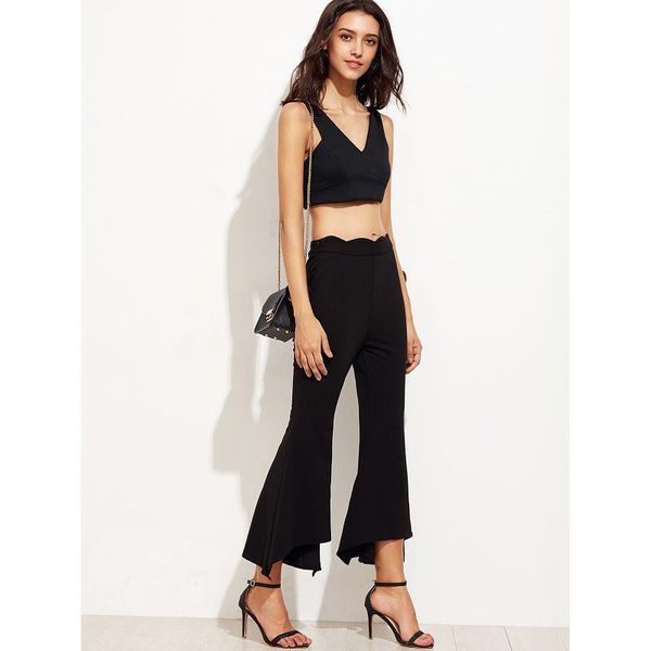 women's pants & capris spring and summer europe the united states show thin mouth irregular bell - casual black nine cent pants., Black;white
women's pants & capris spring and summer europe the united states show thin mouth irregular bell - casual black nine cent pants., Black;white