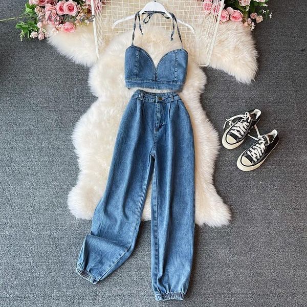 summer ins style fashion woman denim two piece sets sling vest and high waist pencil pants female casual suits women's, White
summer ins style fashion woman denim two piece sets sling vest and high waist pencil pants female casual suits women's, White