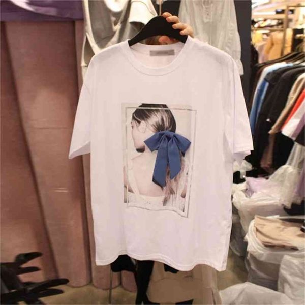 korean style summer women's o neck bow short sleeves cotton t-shirt tee girls print ladies pullover casual a2491 210519, White 
korean style summer women's o neck bow short sleeves cotton t-shirt tee girls print ladies pullover casual a2491 210519, White