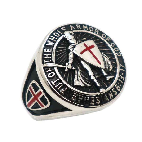 band 316l stainless steel saint paul ephesians "put on the whole armor of god" cross knight protect ring, Silver
band 316l stainless steel saint paul ephesians "put on the whole armor of god" cross knight protect ring, Silver