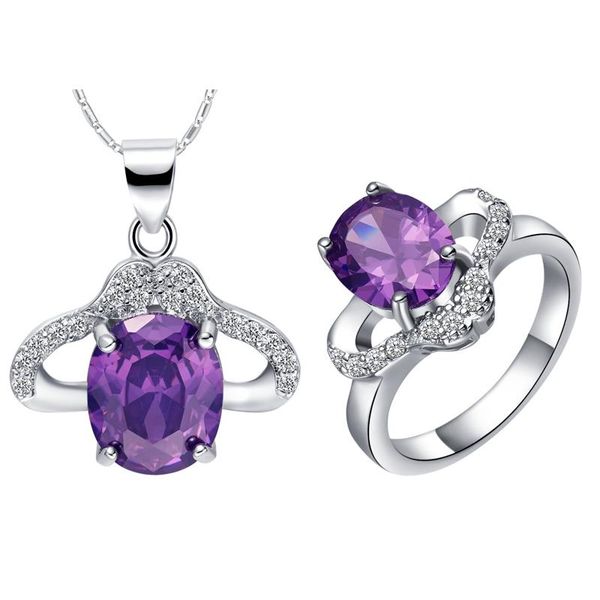 earrings & necklace fashion oval purple zircon white gold women classic and ring wedding/anniversary fine jewelry sets t422-6-9#, Silver
earrings & necklace fashion oval purple zircon white gold women classic and ring wedding/anniversary fine jewelry sets t422-6-9#, Silver