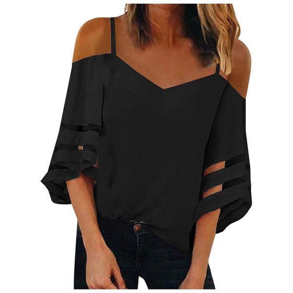women's t-shirt women clothing autumn spring v neck mesh panel 3/4 bell sleeve dew shoulder casual shirt #yg, White
women's t-shirt women clothing autumn spring v neck mesh panel 3/4 bell sleeve dew shoulder casual shirt #yg, White