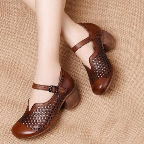 leather mid-heel hollow single shoes women's toe cap soft sole retro first layer cowhide ladies mother sandals, Black
leather mid-heel hollow single shoes women's toe cap soft sole retro first layer cowhide ladies mother sandals, Black