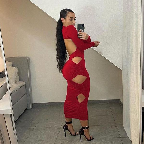 casual dresses 2021 spring long sleeve backless hollow out pencil dress female solid turtleneck ruched maxi elegant party wear, Black;gray
casual dresses 2021 spring long sleeve backless hollow out pencil dress female solid turtleneck ruched maxi elegant party wear, Black;gray