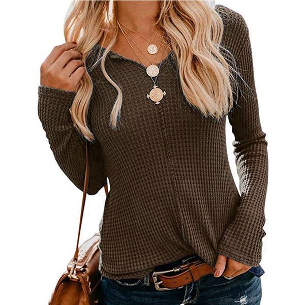 women's t-shirt autumn long sleeve knitted waffle t-shirts casual v neck loose tee wdc5945, White
women's t-shirt autumn long sleeve knitted waffle t-shirts casual v neck loose tee wdc5945, White