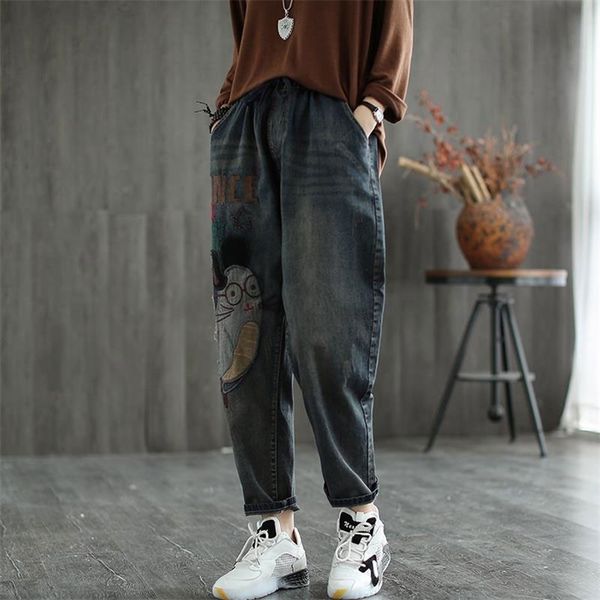autumn arrival arts style women elastic waist loose jeans cartoon patchwork embroidery vintage denim harem pants m468 210512, Blue
autumn arrival arts style women elastic waist loose jeans cartoon patchwork embroidery vintage denim harem pants m468 210512, Blue