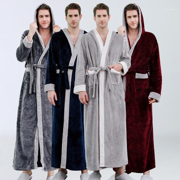 men's sleepwear 2021 hooded bathrobe autumn winter flannel coral fleece contrast color night gown male plus size extra long bath robes, Black;brown
men's sleepwear 2021 hooded bathrobe autumn winter flannel coral fleece contrast color night gown male plus size extra long bath robes, Black;brown