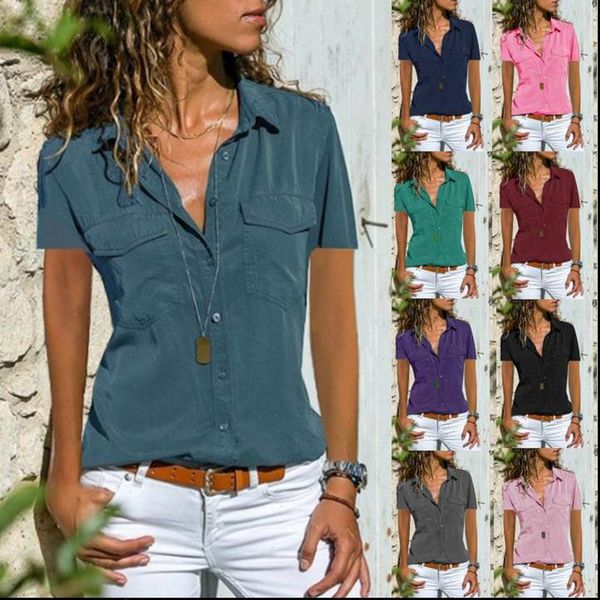 womens shirt women blouses fashion short sleeve lapel blouse casual slim solid color plus size blusas femininas, White
womens shirt women blouses fashion short sleeve lapel blouse casual slim solid color plus size blusas femininas, White