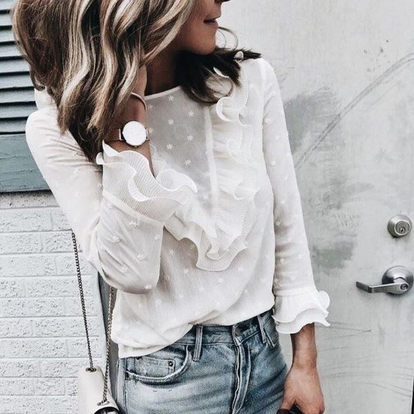 women long sleeve blouse ruffle party lace frill office work shirt womens women's blouses & shirts, White
women long sleeve blouse ruffle party lace frill office work shirt womens women's blouses & shirts, White