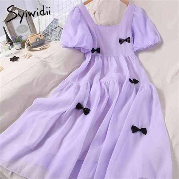 fashion bow spliced puff sleeve high waist dresses women square collar a-line chiffon clothes summer korean dress 210607, Black;gray
fashion bow spliced puff sleeve high waist dresses women square collar a-line chiffon clothes summer korean dress 210607, Black;gray