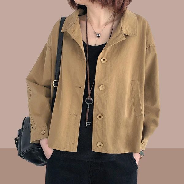 women's jackets spring and autumn jacket 2021 loose casual solid color wild long sleeve korean short cardigan sweater, Black;brown
women's jackets spring and autumn jacket 2021 loose casual solid color wild long sleeve korean short cardigan sweater, Black;brown