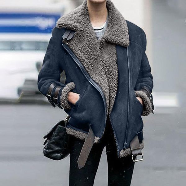 women's jackets winter warm 2021 fashion women faux fleece coat outwear lapel biker motor female clothing plus size, Black;brown
women's jackets winter warm 2021 fashion women faux fleece coat outwear lapel biker motor female clothing plus size, Black;brown