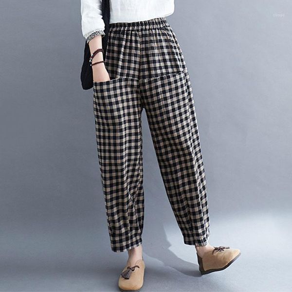 spring autumn arts style women elastic waist loose casual trousers femme cotton linen plaid harem pants plus size s58 women's & capris1, Black;white
spring autumn arts style women elastic waist loose casual trousers femme cotton linen plaid harem pants plus size s58 women's & capris1, Black;white