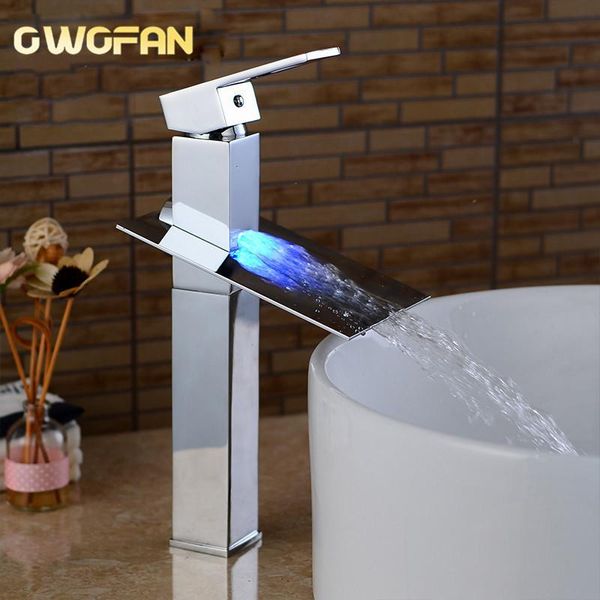 

bathroom sink faucets led basin waterfall faucet chrome finish 3 colors changing light mixer water tap lh-16819