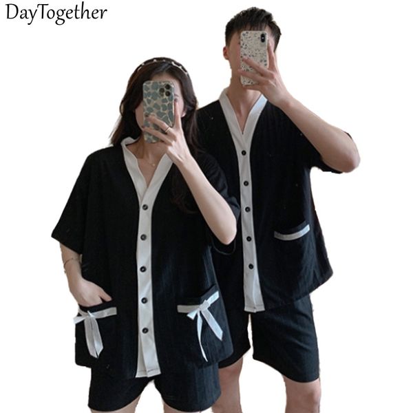 couples pajamas set woman sleepwears short-sleeved shorts cotton summer cardigan man home clothes sleepwear, Black;brown
couples pajamas set woman sleepwears short-sleeved shorts cotton summer cardigan man home clothes sleepwear, Black;brown