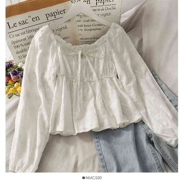 women's spring autumn shirt korean the white embroidered bow tie short loose and thin long-sleeved blouse ll844 210506
women's spring autumn shirt korean the white embroidered bow tie short loose and thin long-sleeved blouse ll844 210506