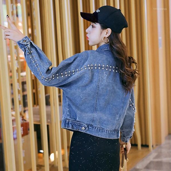 women's jackets pearl beading denim women ripped holes long sleeve vintage casual jean jacket loose bomber coat clothes, Black;brown
women's jackets pearl beading denim women ripped holes long sleeve vintage casual jean jacket loose bomber coat clothes, Black;brown