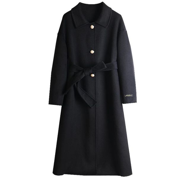 women's wool & blends doll collar black double-sided straight barrel single-breasted belted mid-length coat autumn and winter b168
women's wool & blends doll collar black double-sided straight barrel single-breasted belted mid-length coat autumn and winter b168