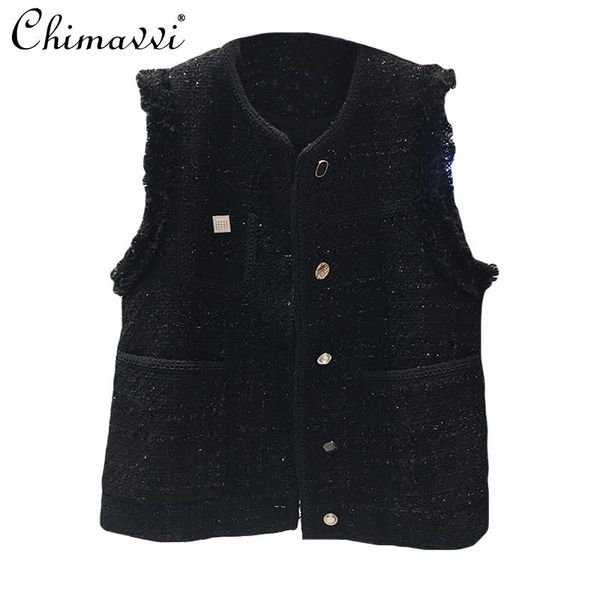 women's vests 2021 spring tweed rough edge warm sleeveless waistcoat women black vest female all-matching cardigan clothing, Black;white
women's vests 2021 spring tweed rough edge warm sleeveless waistcoat women black vest female all-matching cardigan clothing, Black;white