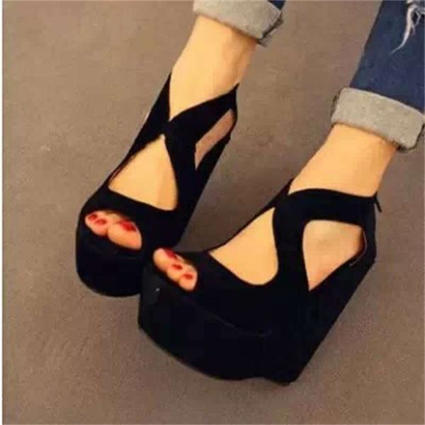 women's summer nightcb solid color muffin heel sandals super high fish mouth cool thick sole slope women's sho, Black
women's summer nightcb solid color muffin heel sandals super high fish mouth cool thick sole slope women's sho, Black
