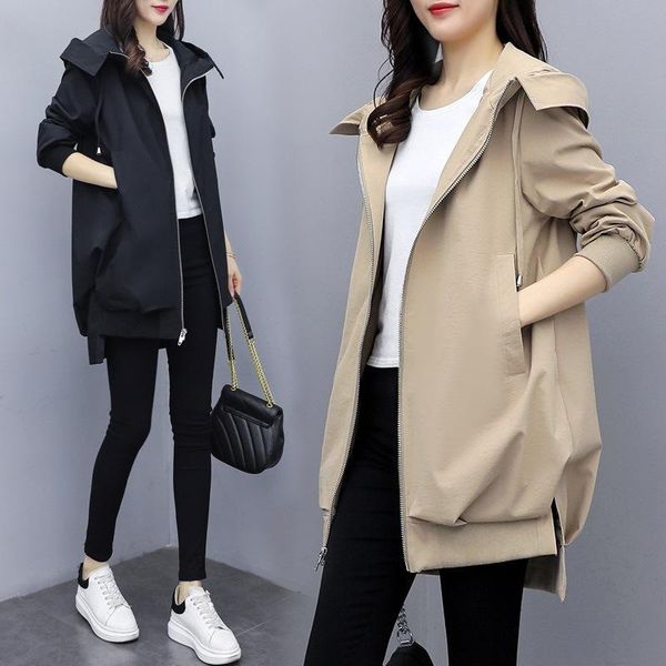 women's jackets spring and autumn korean casual temperament hooded windbreaker mid-length loose black short jacket coat, Black;brown
women's jackets spring and autumn korean casual temperament hooded windbreaker mid-length loose black short jacket coat, Black;brown